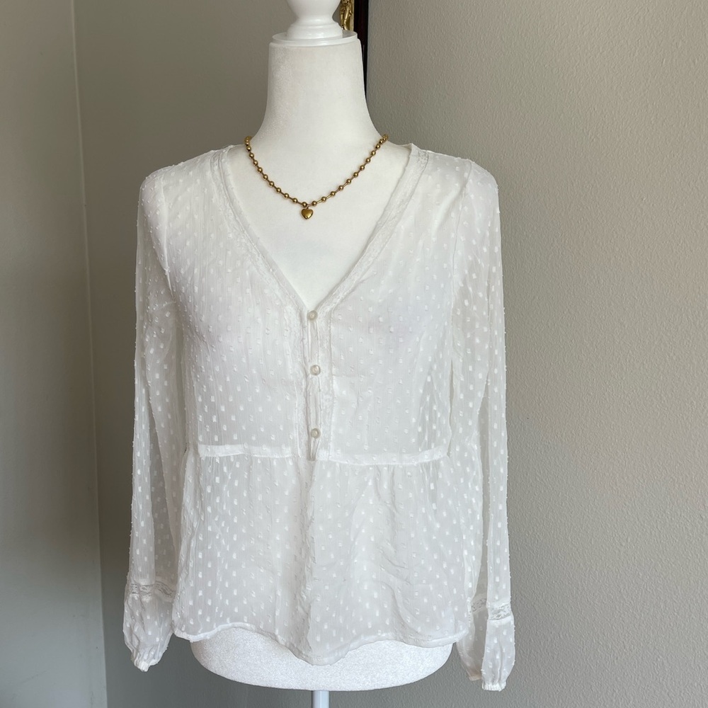 White Sheer Button-Up Blouse Size S